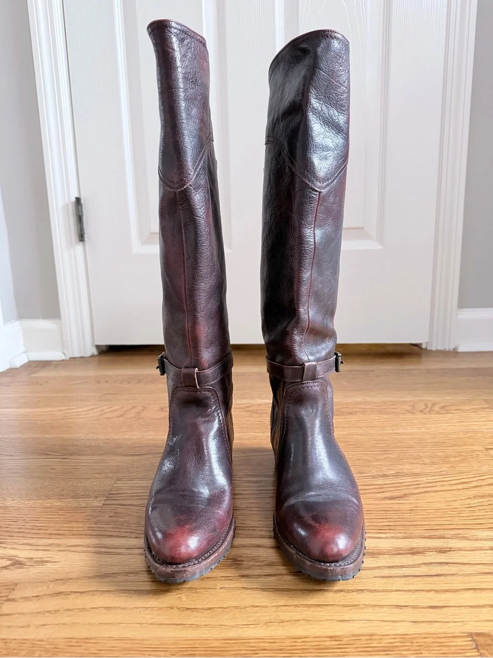 Frye Knee-high Leather Riding Boots - Deep Burgundy, Size 7, Western Style